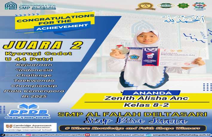 Zenith Alisha Anc sang peraih Juara 2 Kyorugi Cadet U 44 Putri pada Kejuaraan Indonesia Challenge Ta