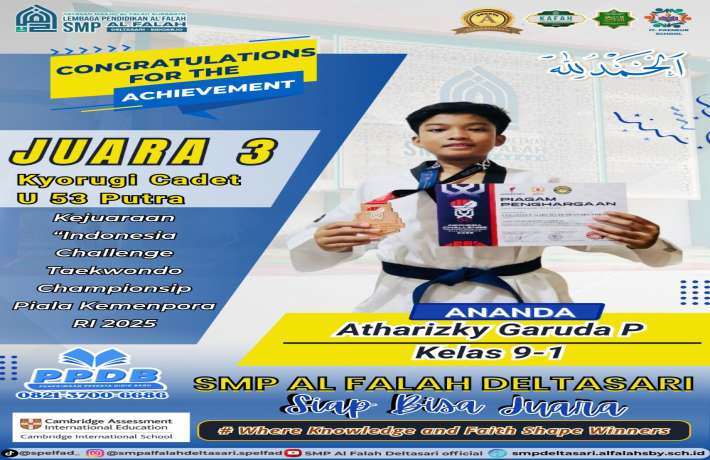 Atharizky Garuda Putranarendra sang peraih Juara 3 Kyorugi Cadet U 53 Putra pada Kejuaraan Indonesia